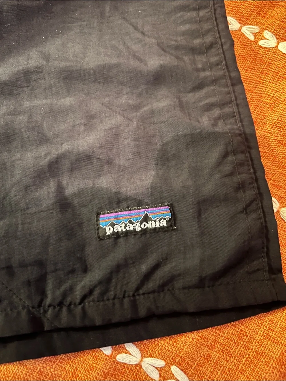 Patagonia Black Shorts with Multicolor Logo Stripe